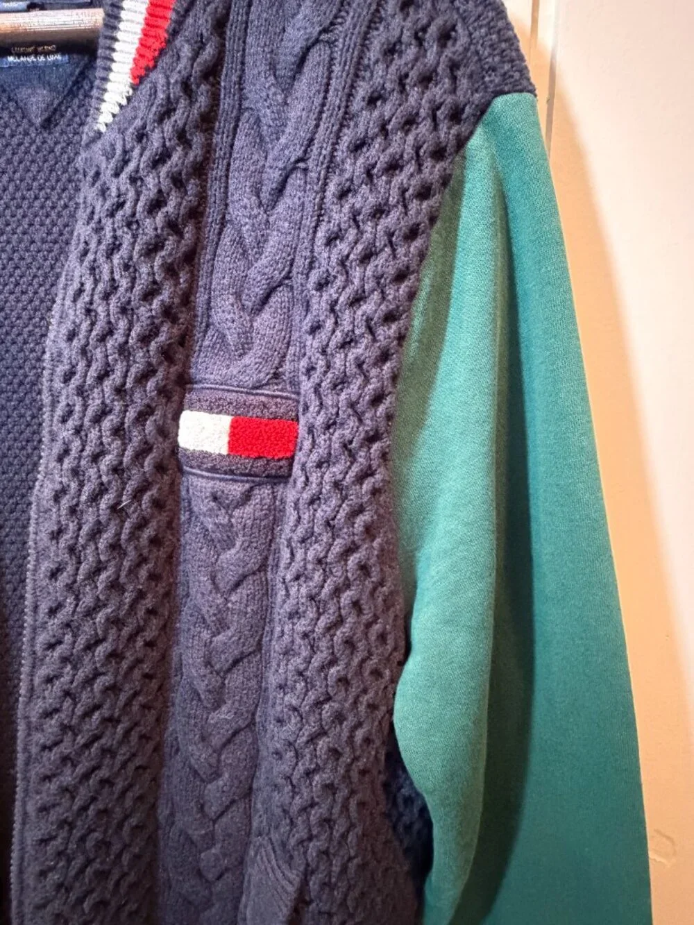 Tommy Hilfiger Men's Cable Knit Zip-Up Bomber Jacket Colorblock Navy Gray Green